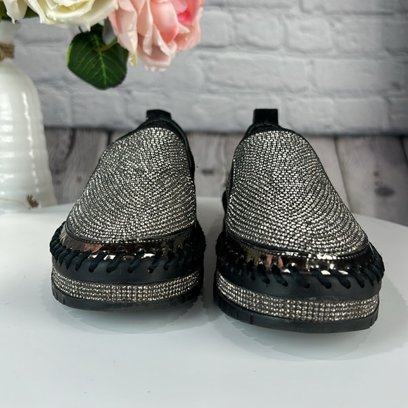 MUGUAN COMPANY - 1997 Black Silver Jeweled Slip On Flats - Picture 6 of 17
